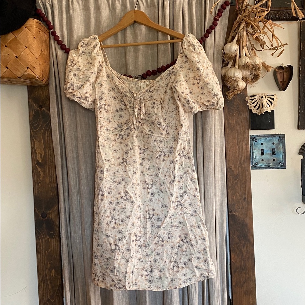 LINEN AND COTTON floral puff sleeve dress